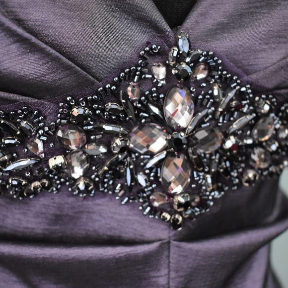 Floor Length Gray Shimmer Deep V & Fishtail Dress - Picture 5 of 5